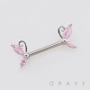 DELICATE BUTTERFLY ENDS ACCENTED WITH SPARKLING PINK CZ 316L SURGICAL STEEL NIPPLE RING